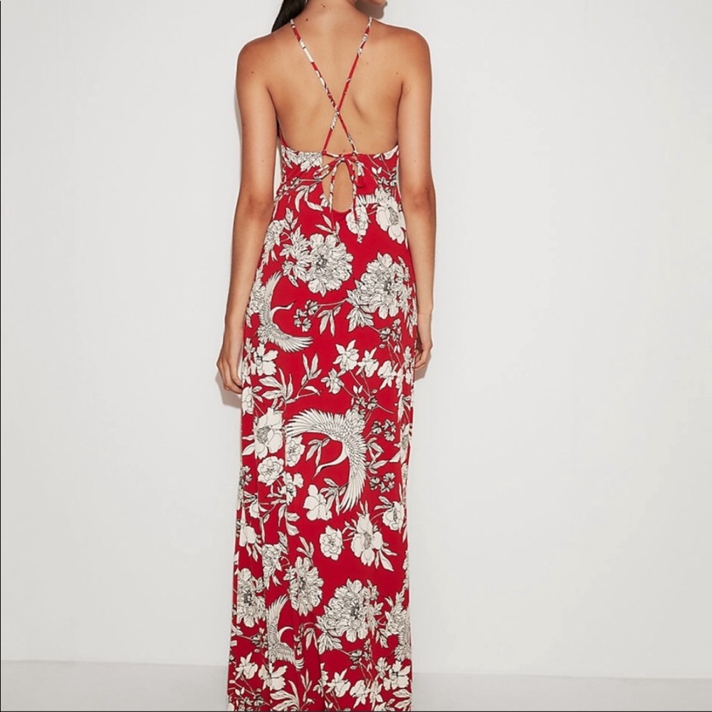 Red floral maxi dress with slit